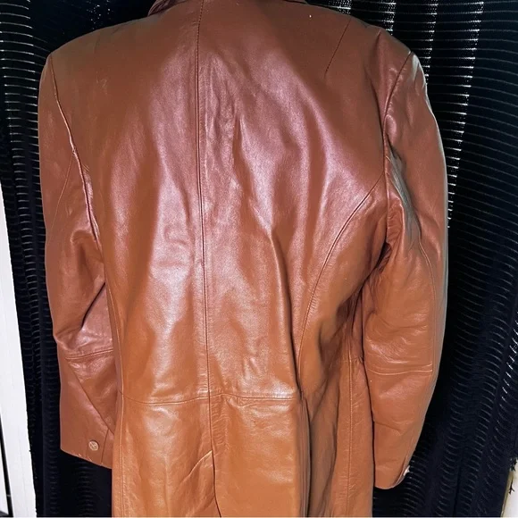 Denim&Co Genuine Leather Blazer Jacket - Medium, Caramel - Picture 6 of 8
